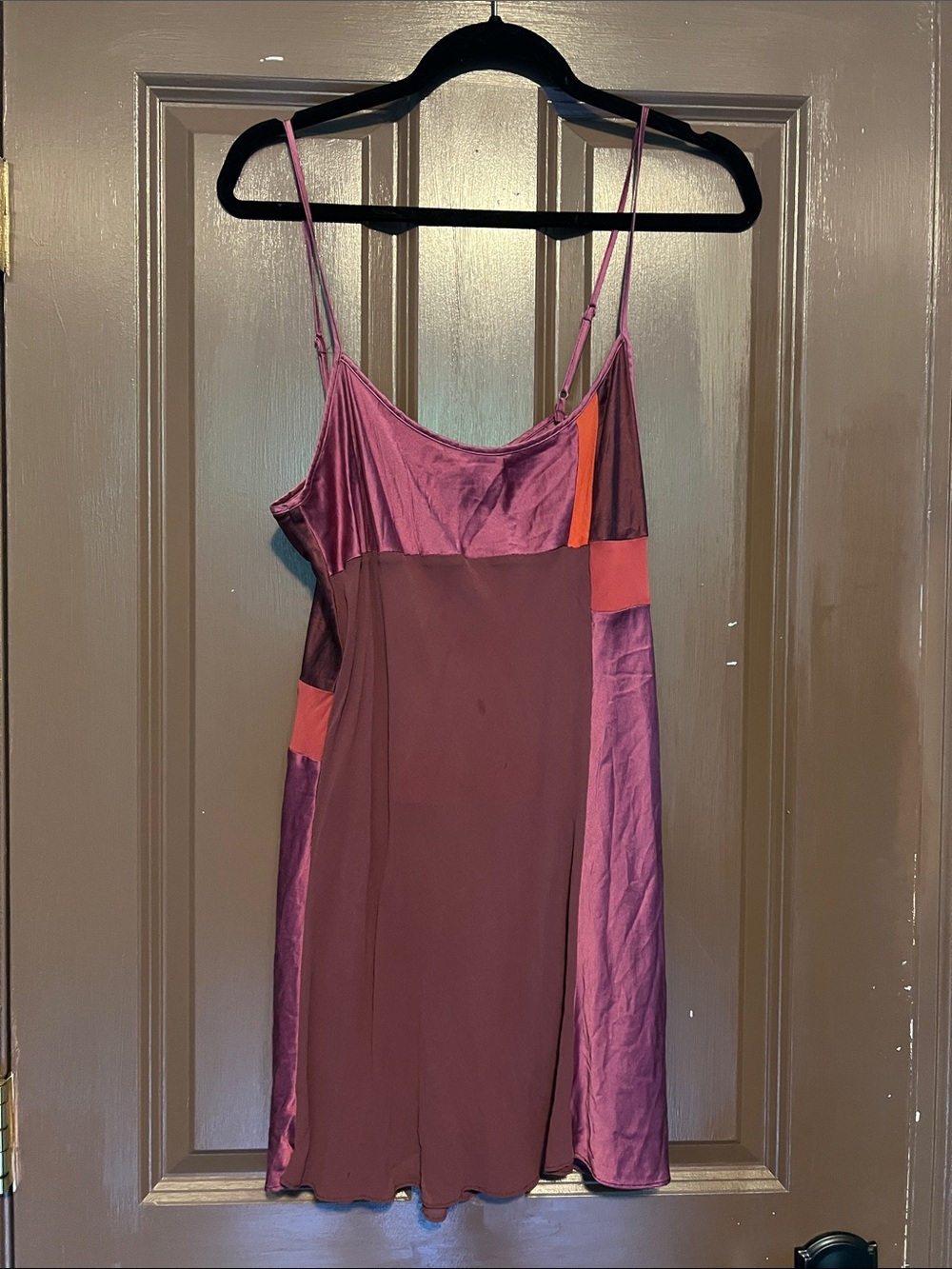 Victoria’s Secret L 100% Silk Slip Dress - purple & Orange Colorblock Y2K